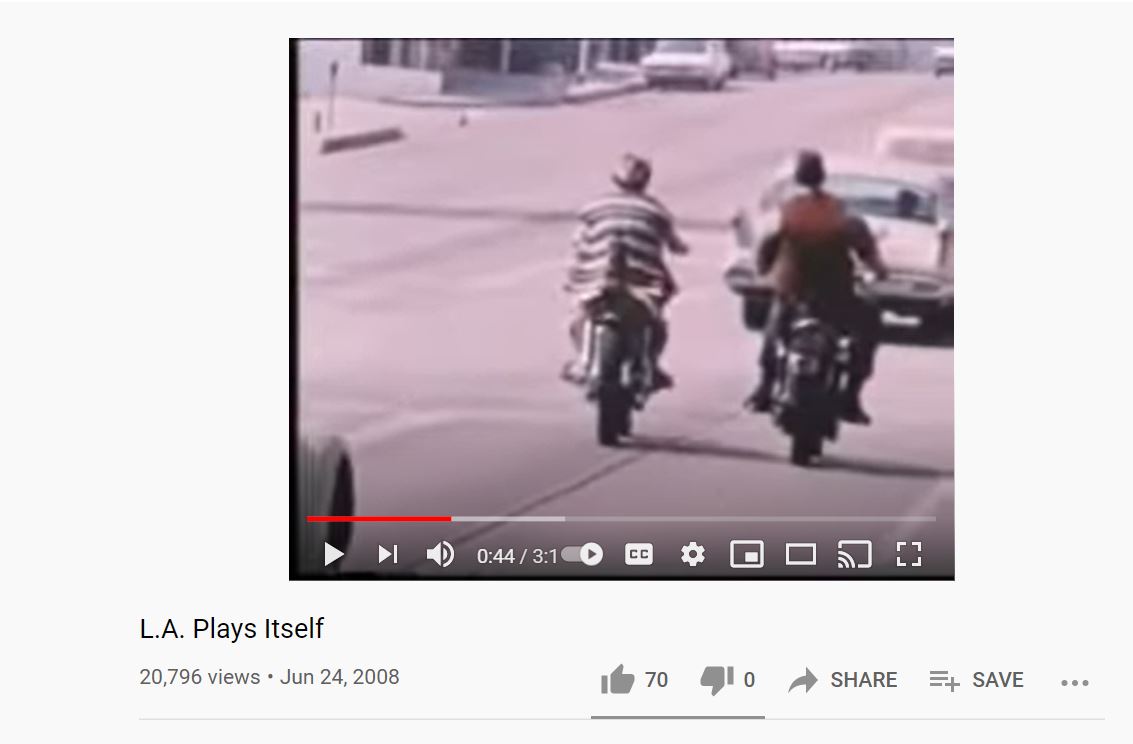 YouTube Screenshot of L.A. Plays Itself. 20,796 views; posted on June 24th, 2008.